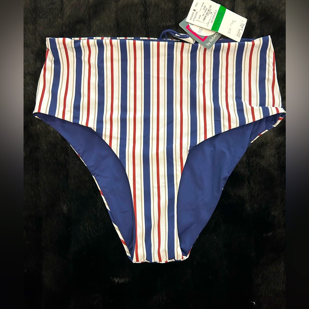 NWT BCA by Rebecca Virtue Striped Bikini Bottom. Blue/white/red. Sz large.